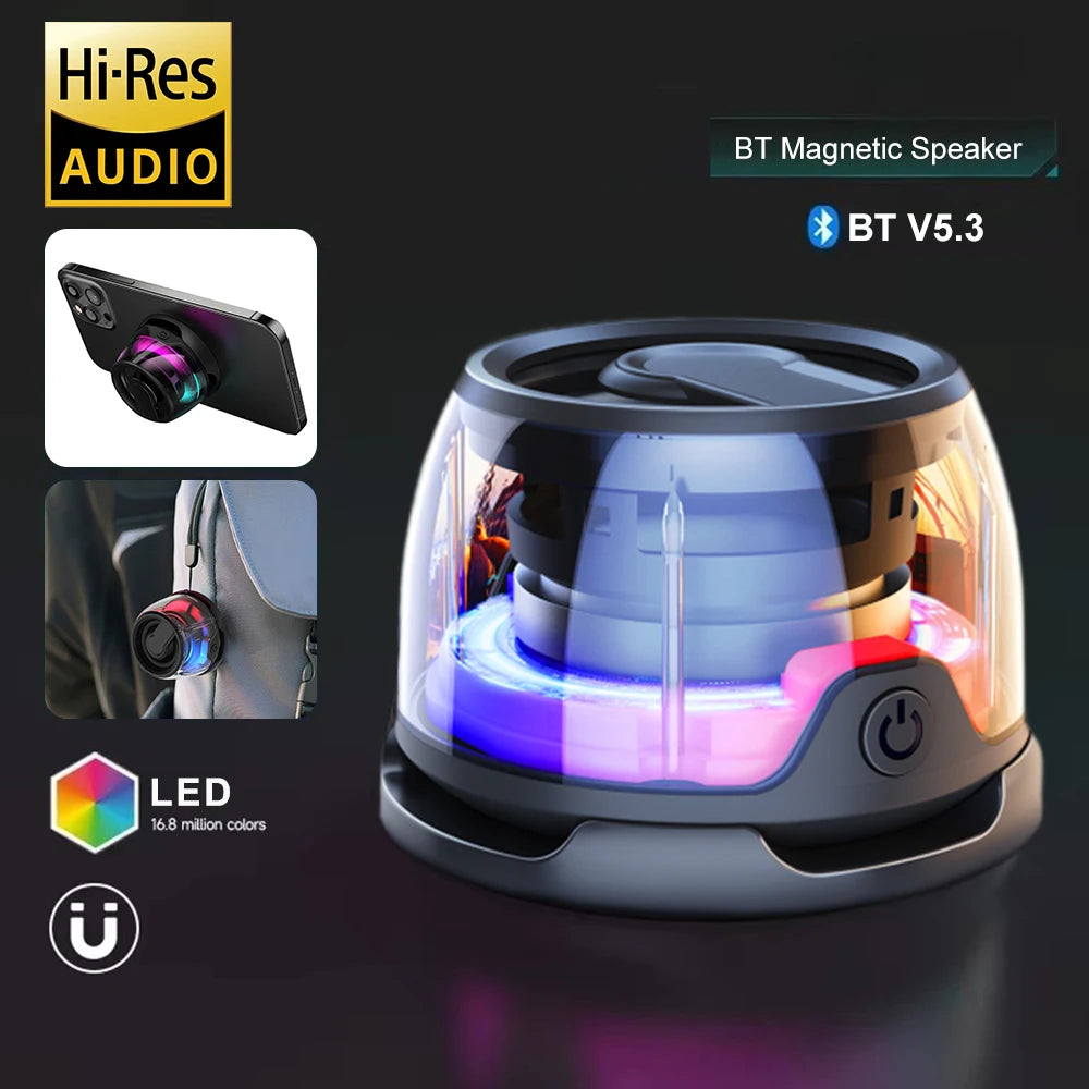 Magnetic Portable Bluetooth Speaker with LED Light & Phone Holder – HiFi Stereo Soundbar, Wireless Loudspeaker