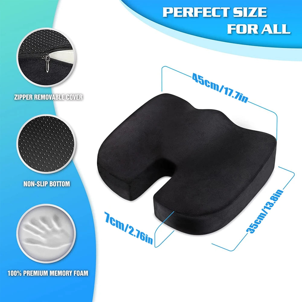 Seat Cushion for Office Chairs - Tailbone Pain Relief Pillow - Ergonomic Posture Support Pad