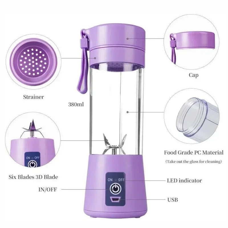 Mini Portable USB Blender – 380ML Rechargeable Juicer Cup for Smoothies & Shakes