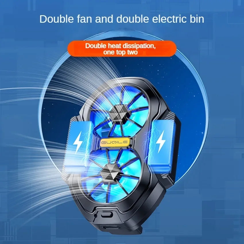 Dual Fan Phone Cooler – Universal Rechargeable Mobile Phone Ice Cooling Fan with Strong Airflow & Long-Lasting Battery