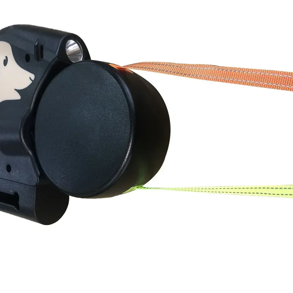 Retractable Double Dog Leash – 360° Swivel No-Tangle Leash with LED Flashlight & Poop Bag Holder