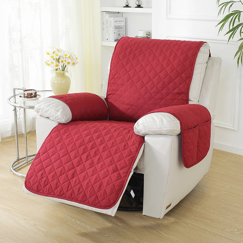 Waterproof Recliner Sofa Cover with Side Pockets - Solid Color, Removable, Machine Washable Furniture Protector for Living Room