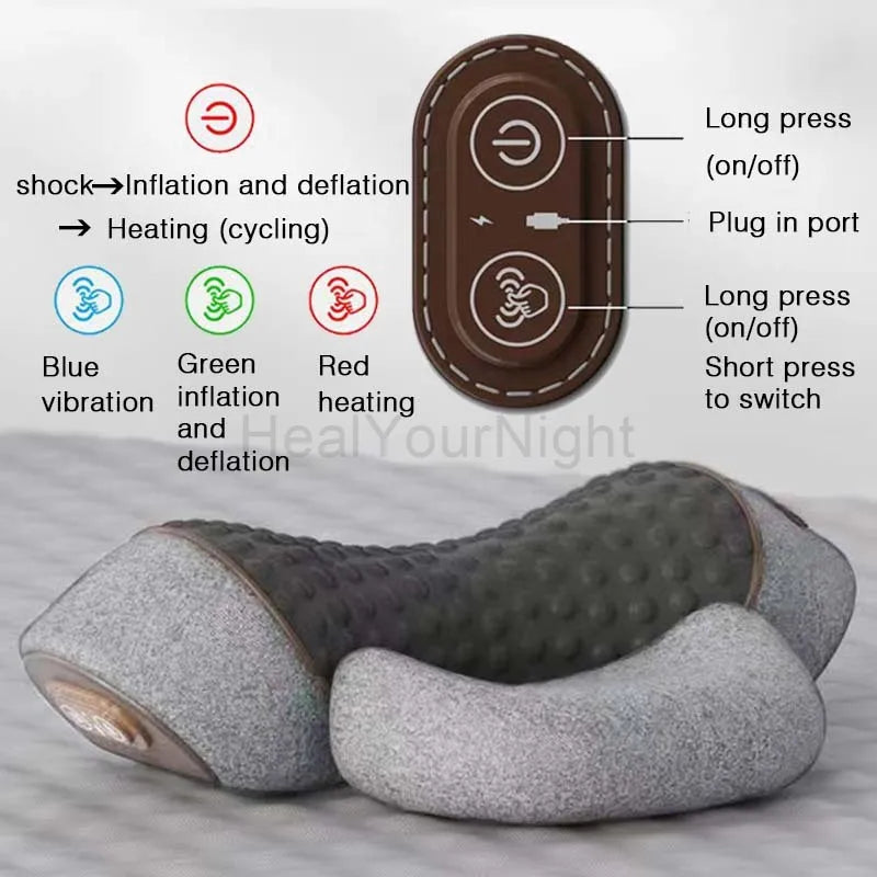 Electric Neck Massager Pillow – Heated Memory Foam Vibration Pillow for Cervical Spine Support & Sleep Relief