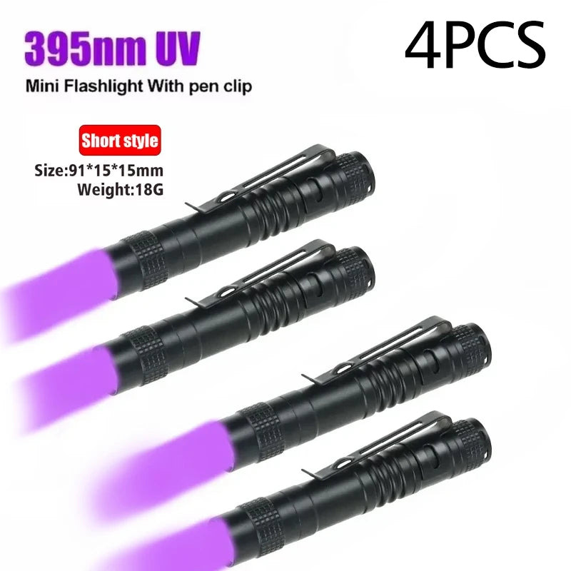 Portable UV Flashlight 395nm - Ultraviolet Torch with Pen Clip for Pet Urine, Scorpion, and Stain Detection