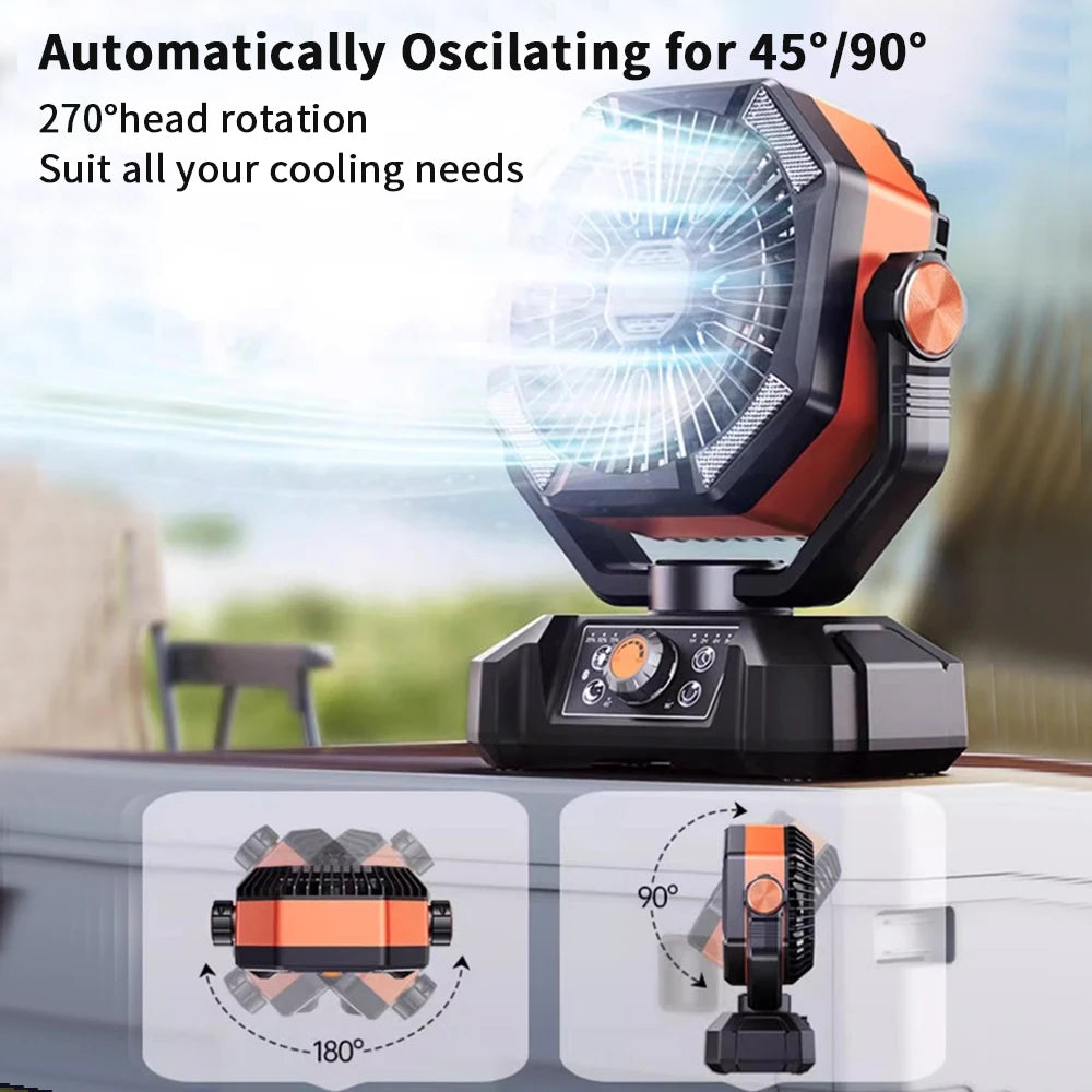 ColdSky Portable Camping Fan with 4 LED Lantern, 8 Speeds, 20000mAh Rechargeable Battery – Outdoor & Emergency Use