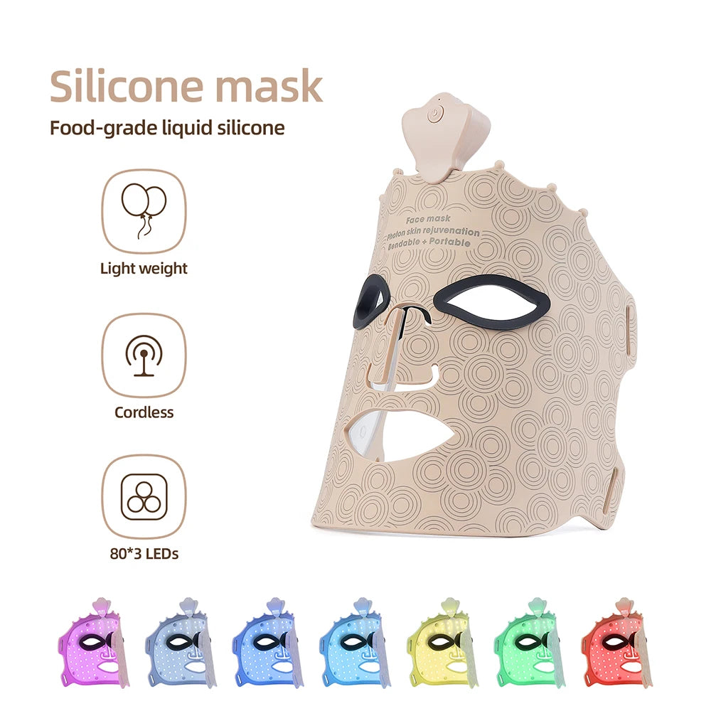 7-Color LED Silicone Face Mask – Wireless Photon Light Therapy for Skin Rejuvenation & Brightening