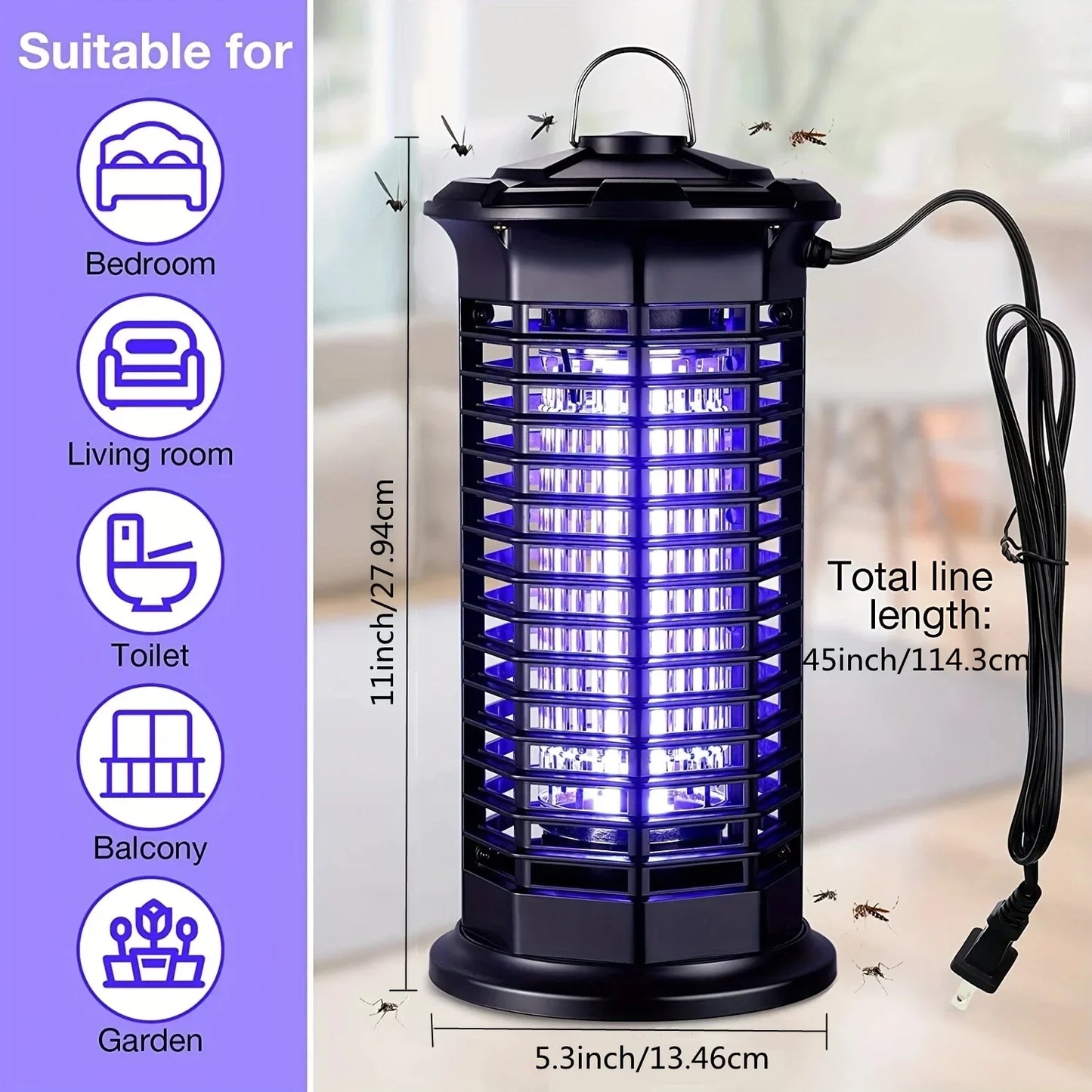 Powerful Outdoor Mosquito Zapper – UV LED Insect Trap with Electric Shock – Safe & Chemical-Free Pest Control