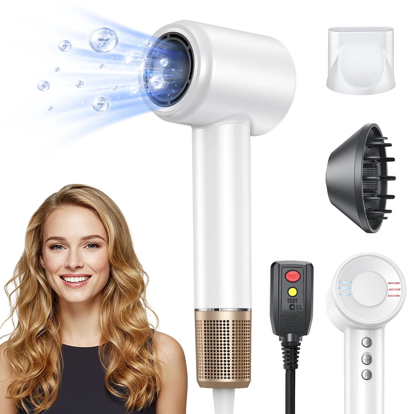 High-Speed Hair Dryer with Diffuser – 500 Million Negative Ions, Fast Drying, Professional Ionic Blow Dryer