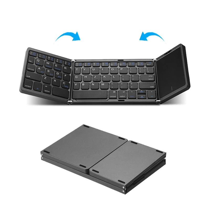 HUWEI Mini Folding Wireless Bluetooth Keyboard with Touchpad – Portable 64-Key Rechargeable Keyboard for Windows, Android, iOS, Russian, Spanish, Arabic, Hebrew, Portuguese