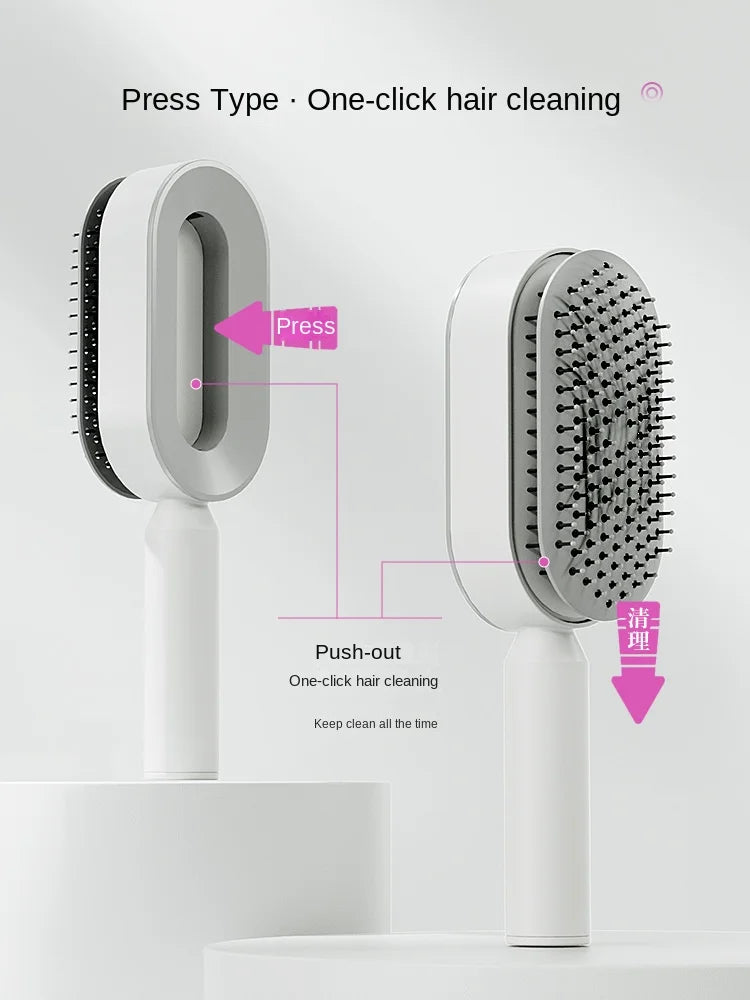 Self Cleaning Hair Brush for Women – One-Key Hair Loss Prevention & Scalp Massage Comb