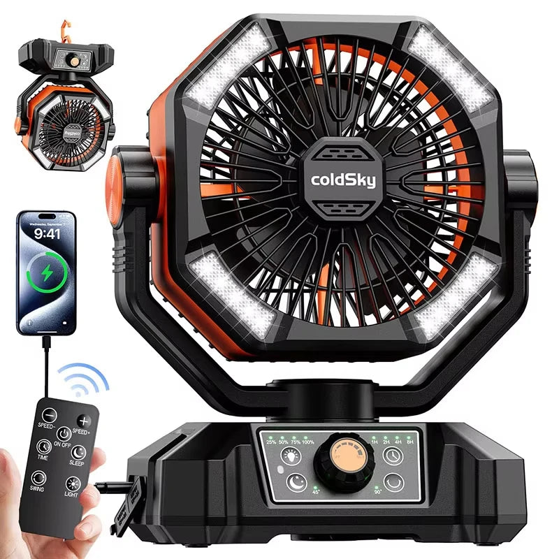 ColdSky Portable Camping Fan with 4 LED Lantern, 8 Speeds, 20000mAh Rechargeable Battery – Outdoor & Emergency Use