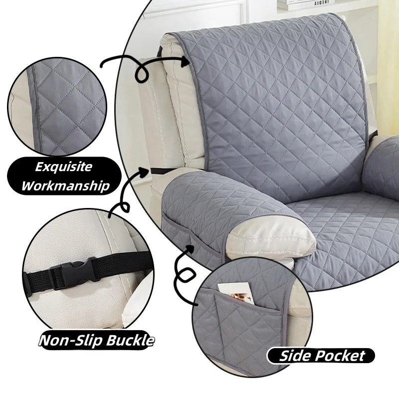 Waterproof Recliner Sofa Cover with Side Pockets - Solid Color, Removable, Machine Washable Furniture Protector for Living Room