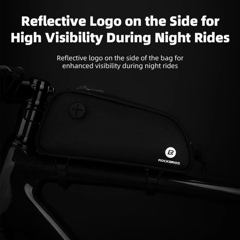 Waterproof Bicycle Frame Bag 1.3L - Portable Top Tube Cycling Pannier with Headphone Jack & Reflective Logo