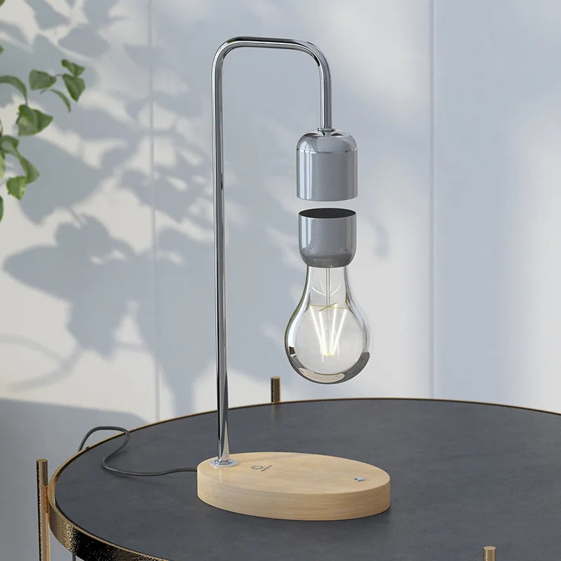 Magnetic Levitating Light Bulb – Wireless Floating LED Desk Lamp with Wood Base (Warm White)