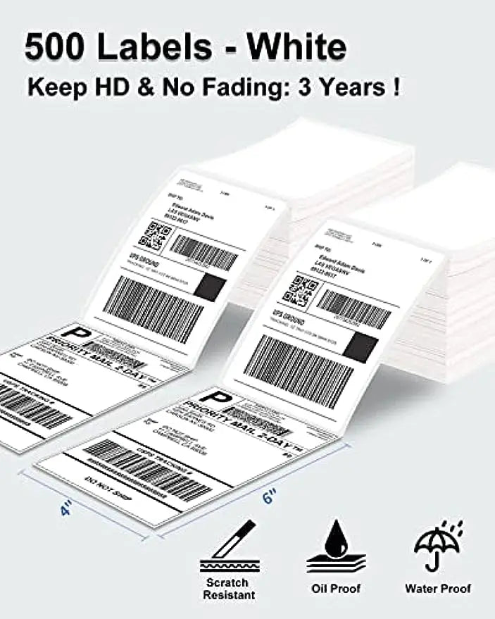 Phomemo 4x6 Thermal Shipping Label Paper – 500 Fanfold Labels, 100x150mm, Compatible with Zebra, Rollo, Phomemo, MUNBYN, Jiose & More