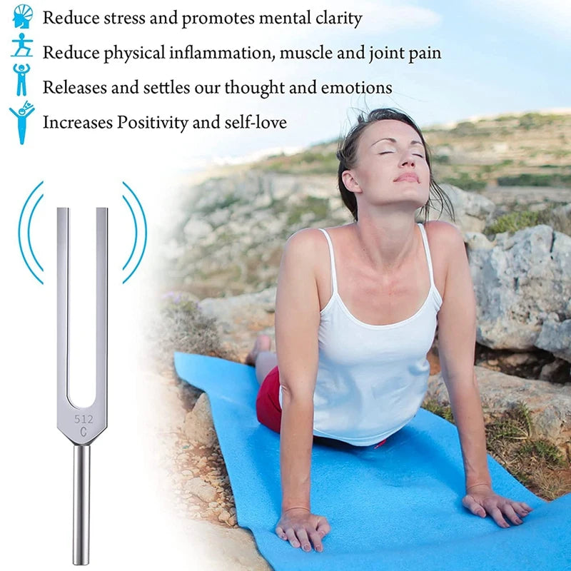4-Pack Tuning Fork Set (128Hz, 256Hz, 512Hz, 528Hz) with Tuning Fork Hammer - Sound Vibration & Meditation Tool Kit