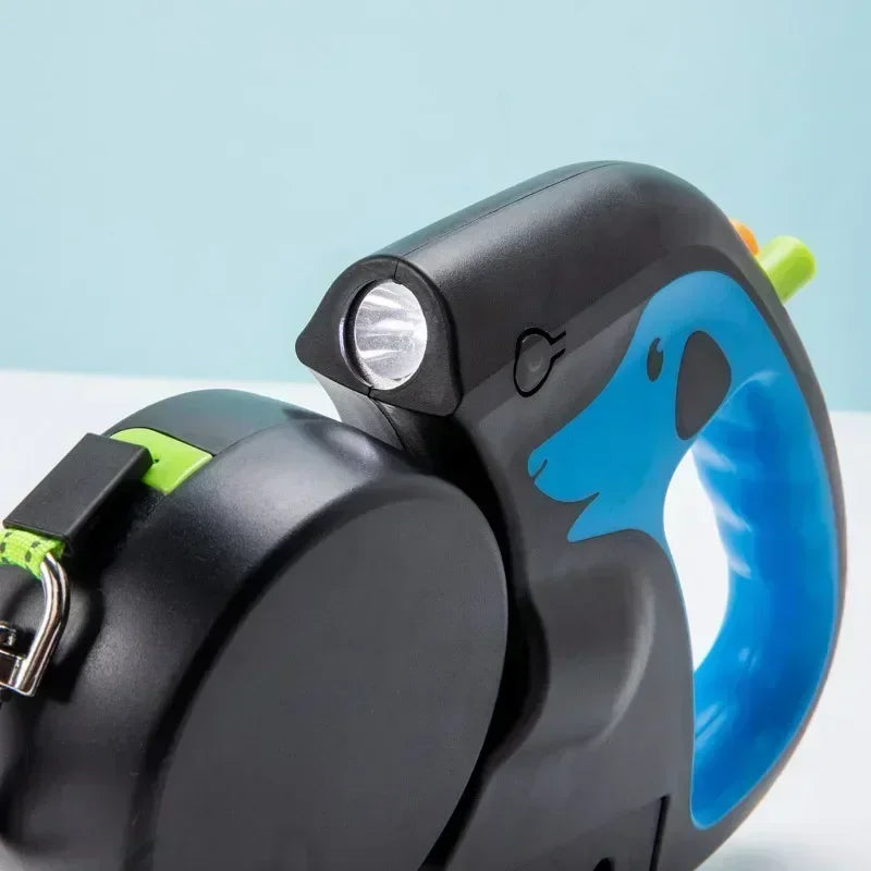 Retractable Double Dog Leash – 360° Swivel No-Tangle Leash with LED Flashlight & Poop Bag Holder