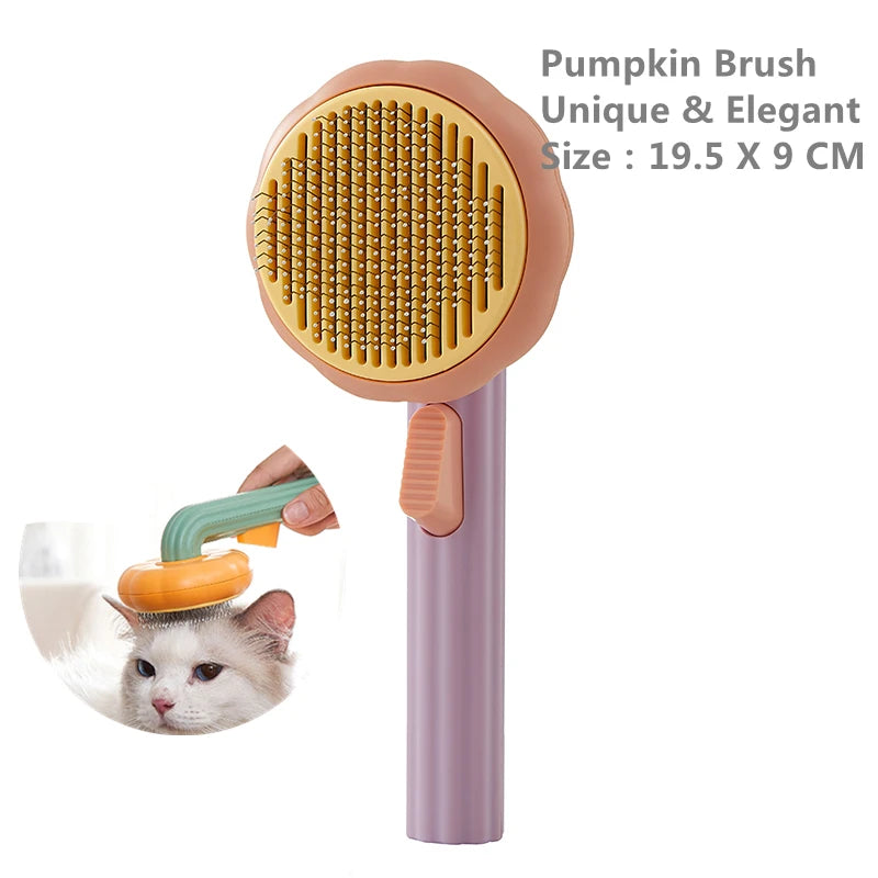 Pumpkin Pet Brush – Self-Cleaning Slicker Brush for Dogs & Cats, Removes Loose Undercoat & Tangles, Gentle Grooming Comb