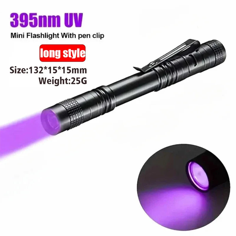 Portable UV Flashlight 395nm - Ultraviolet Torch with Pen Clip for Pet Urine, Scorpion, and Stain Detection
