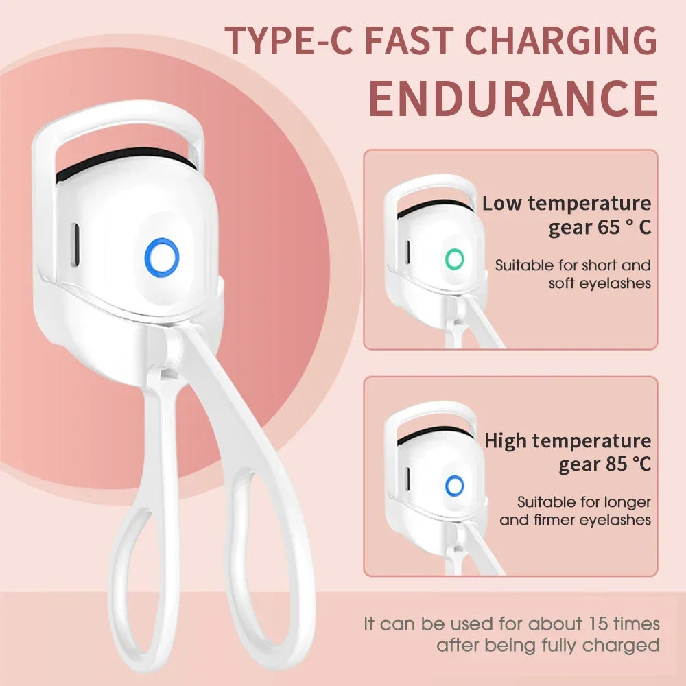 Portable Electric Heated Eyelash Curler – USB Rechargeable Lash Perm Tool with 2 Temperature Settings