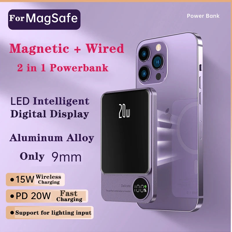 10000mAh Magnetic Wireless Power Bank - Fast Charging Portable Charger for iPhone & Samsung - Magsafe Compatible