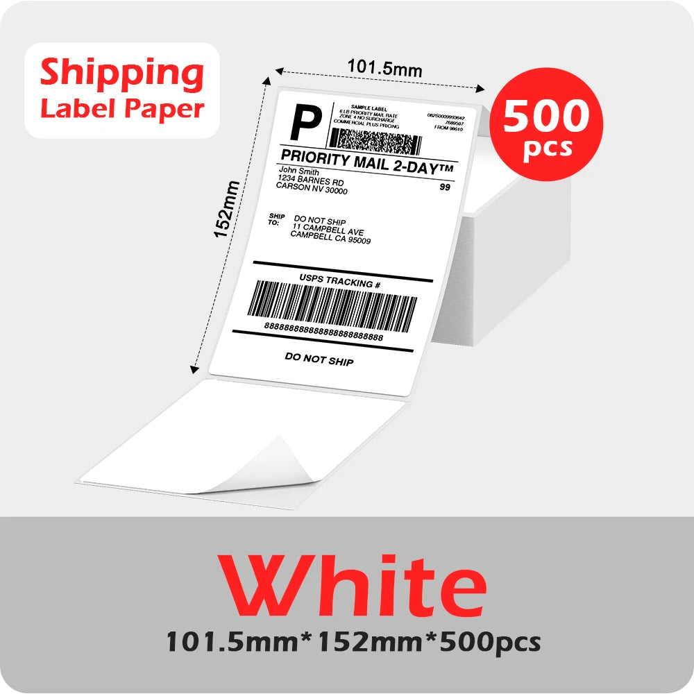 Phomemo 4x6 Thermal Shipping Label Paper – 500 Fanfold Labels, 100x150mm, Compatible with Zebra, Rollo, Phomemo, MUNBYN, Jiose & More