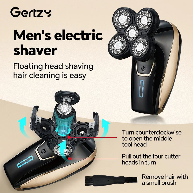 Men's 5-in-1 Bald Head & Beard Trimmer - USB Rechargeable, Smooth Shaving, Stainless Steel Blades, Rotary Shaver