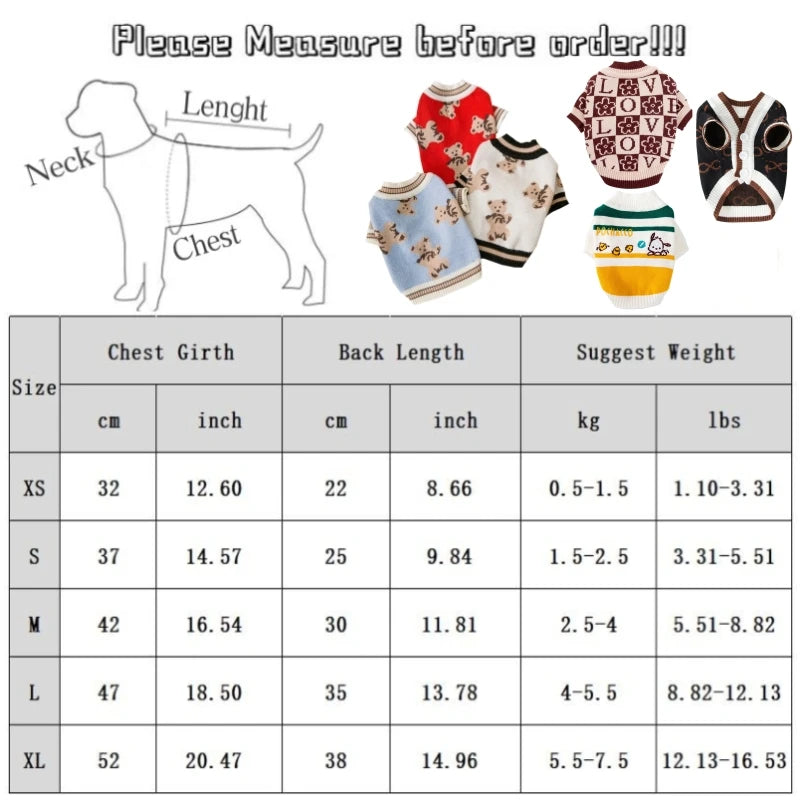 Luxury Knitted Winter Dog Sweater for Small Dogs – Warm Cardigan for Chihuahua & French Bulldog