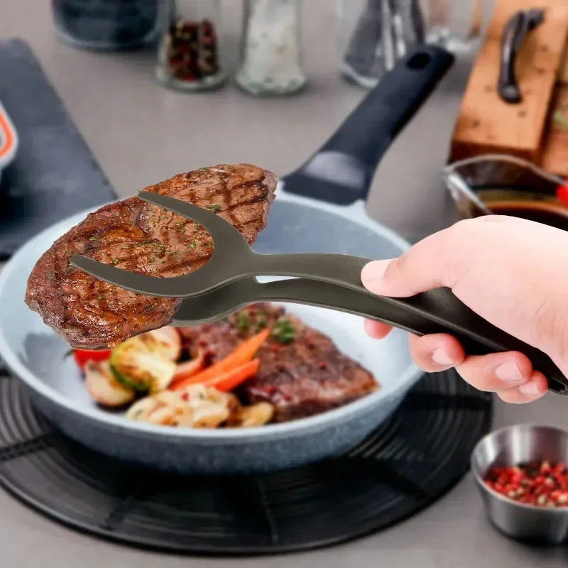 2-in-1 Grip Flip Spatula Tongs – Non-Stick Nylon Cooking Tool for Eggs, Pancakes, Omelets, Fish, and More