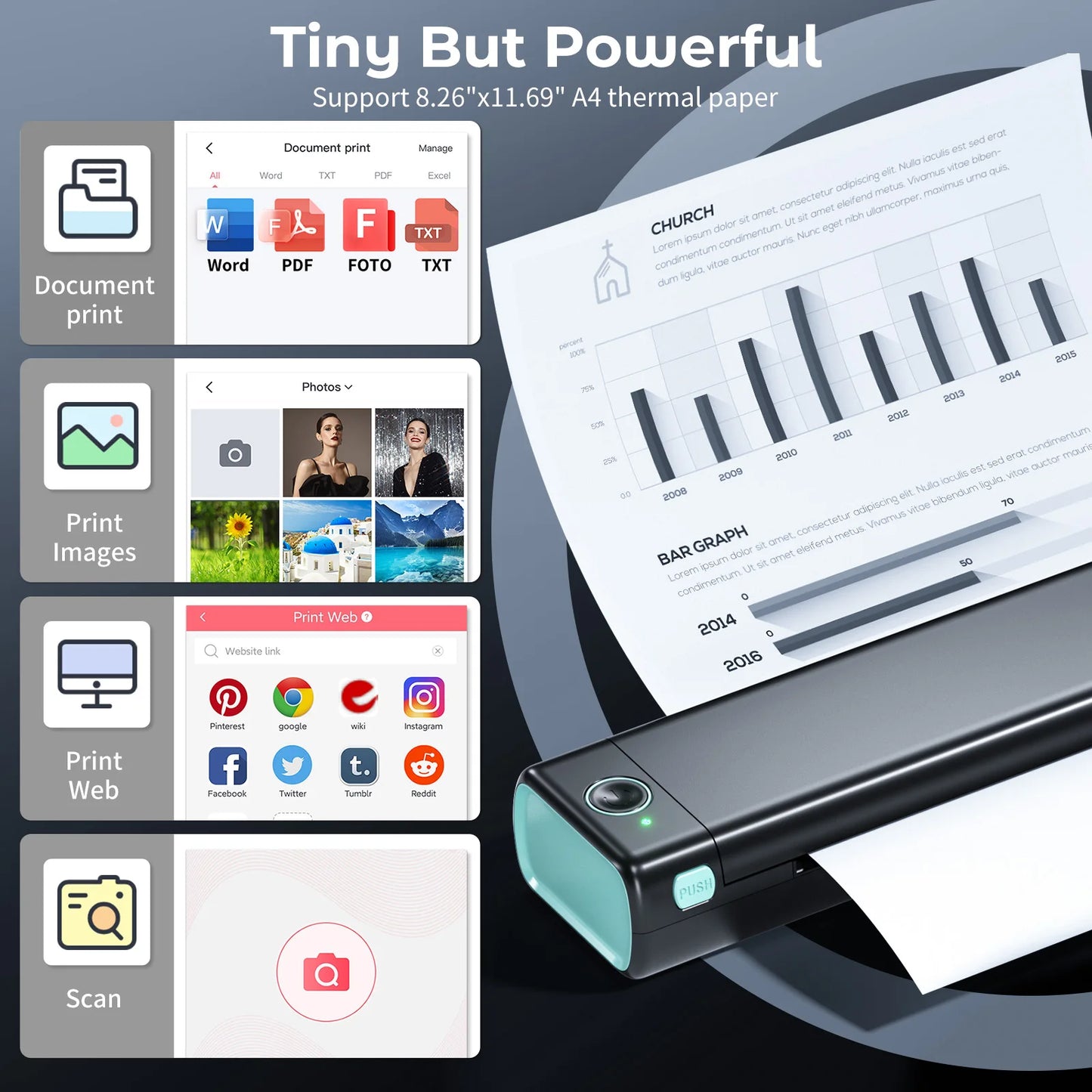 Phomemo 210mm A4 Thermal Photo Printer – Portable Bluetooth Mini Photo Printer with 1200mAh Battery