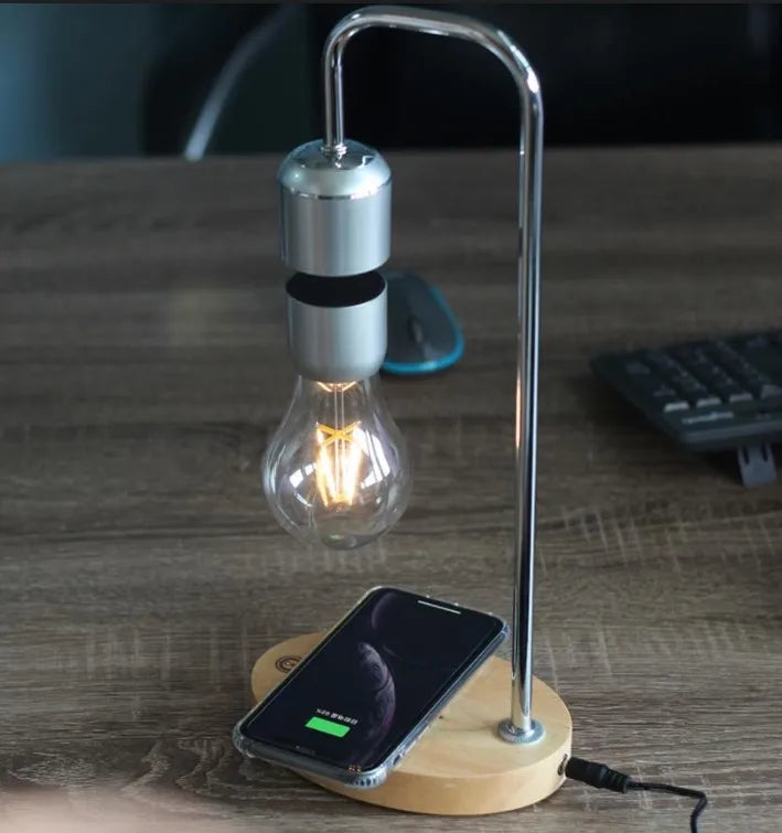 Magnetic Levitating Light Bulb – Wireless Floating LED Desk Lamp with Wood Base (Warm White)