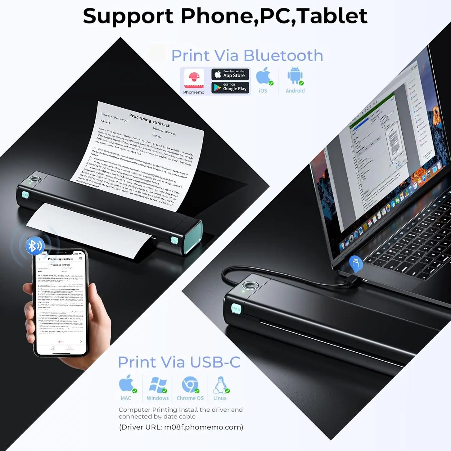 Phomemo 210mm A4 Thermal Photo Printer – Portable Bluetooth Mini Photo Printer with 1200mAh Battery