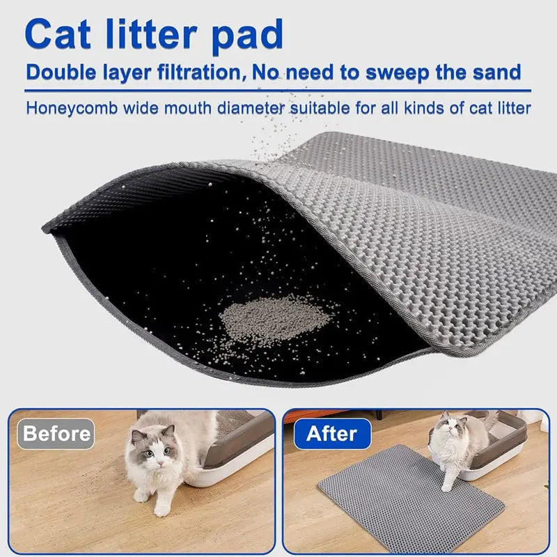 Waterproof Double-Layer Cat Litter Mat – Trapping Clean Pad for Litter Box | EVA Pet Mat for Cats