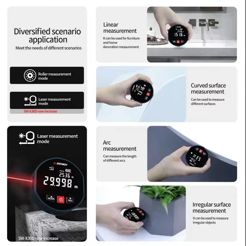 Roller Laser Rangefinder – Dual Mode Distance Meter, Laser & Roll Tape Measure for Home Improvement