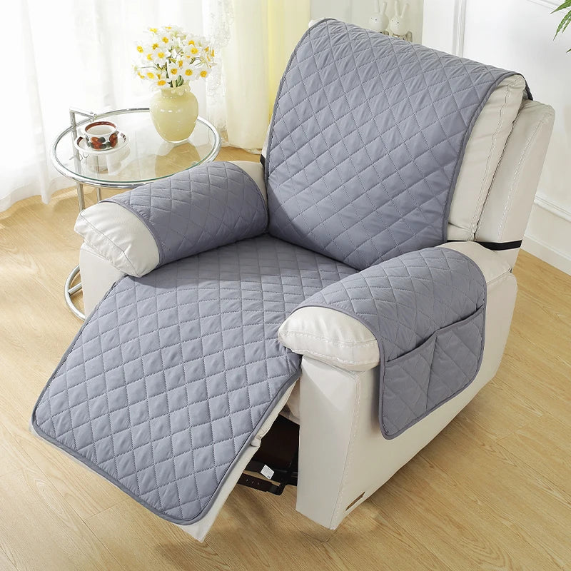 Waterproof Recliner Sofa Cover with Side Pockets - Solid Color, Removable, Machine Washable Furniture Protector for Living Room