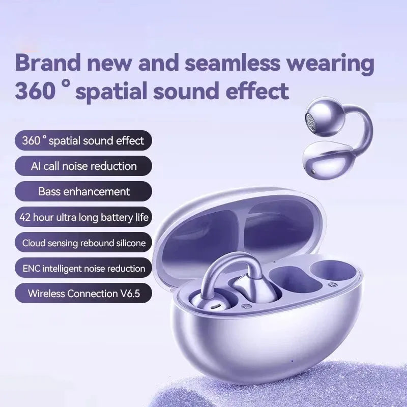 Wireless Earbuds – Bluetooth 5.4 Ear Clip Headset with ENC Mic, Noise Cancelling