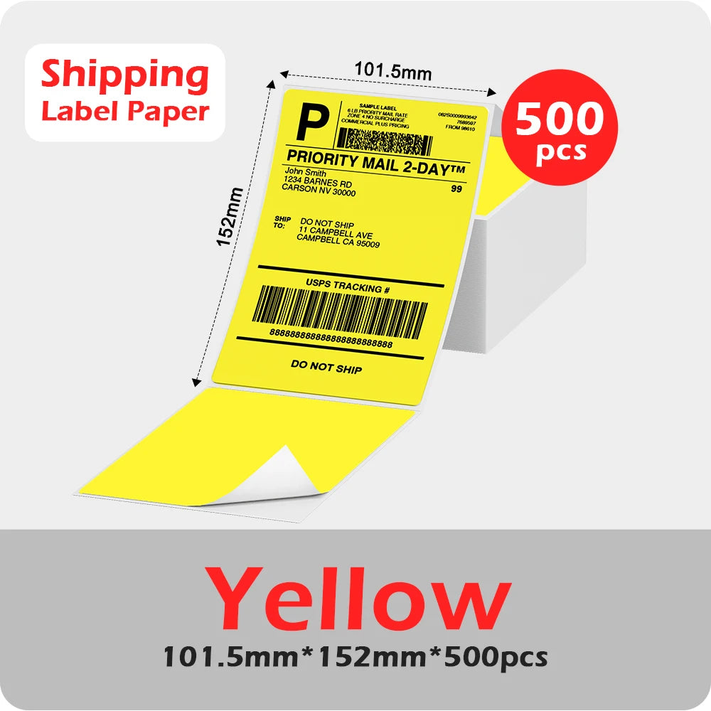 Phomemo 4x6 Thermal Shipping Label Paper – 500 Fanfold Labels, 100x150mm, Compatible with Zebra, Rollo, Phomemo, MUNBYN, Jiose & More