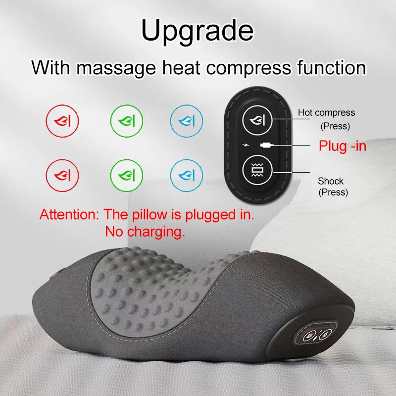 Electric Neck Massager Pillow – Heated Memory Foam Vibration Pillow for Cervical Spine Support & Sleep Relief