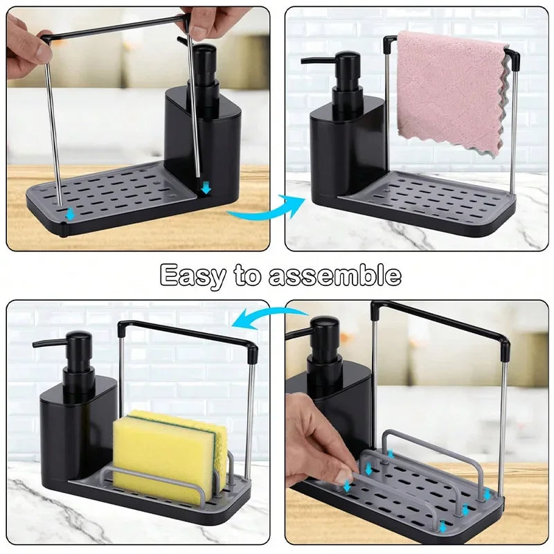 Multi-Functional Soap Dispenser Set with Sponge, Brush & Dishcloth Holder – 2-in-1 Kitchen Sink Organizer