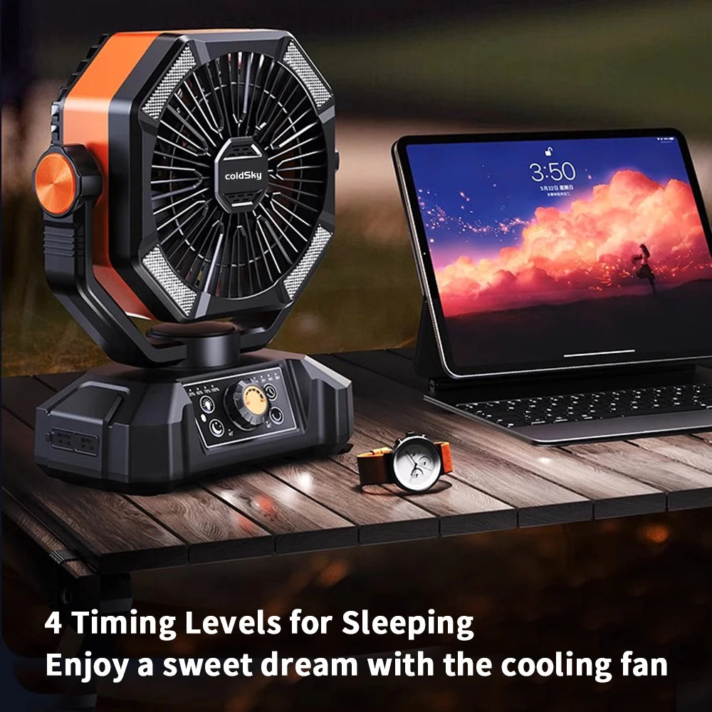 ColdSky Portable Camping Fan with 4 LED Lantern, 8 Speeds, 20000mAh Rechargeable Battery – Outdoor & Emergency Use