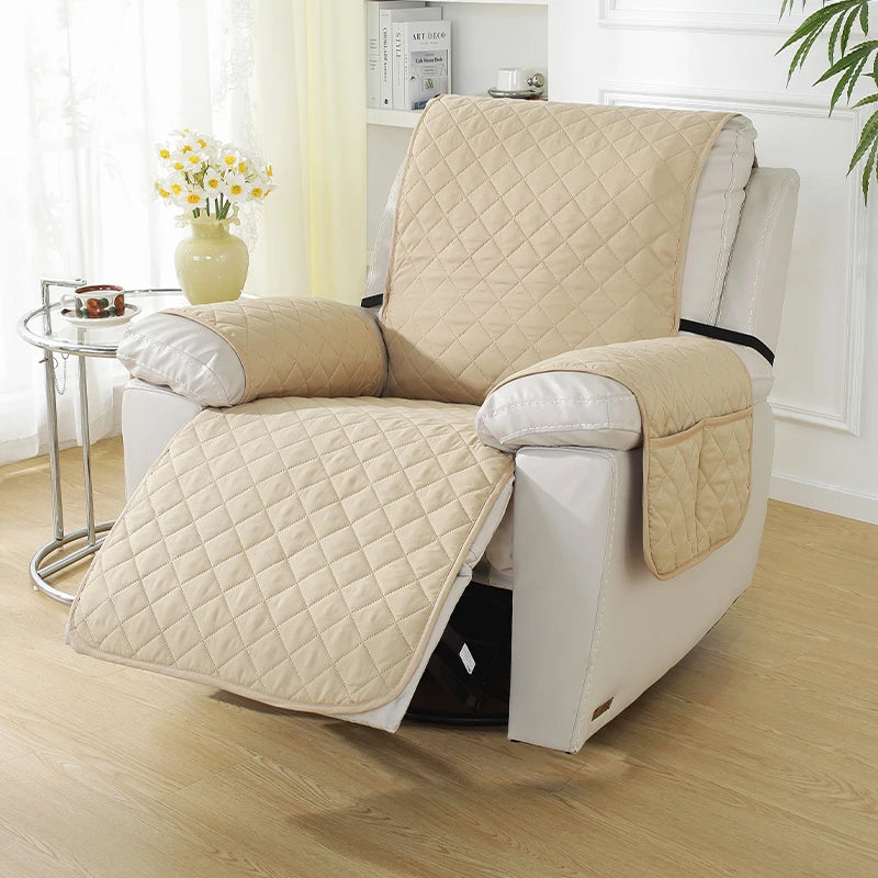 Waterproof Recliner Sofa Cover with Side Pockets - Solid Color, Removable, Machine Washable Furniture Protector for Living Room
