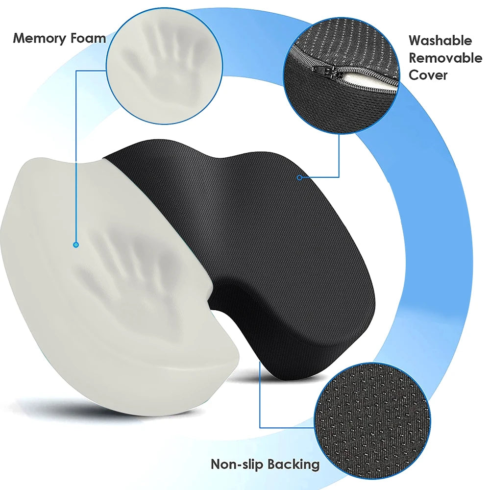 Seat Cushion for Office Chairs - Tailbone Pain Relief Pillow - Ergonomic Posture Support Pad
