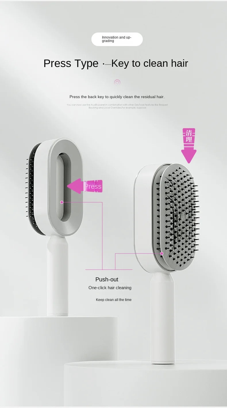 Self Cleaning Hair Brush for Women – One-Key Hair Loss Prevention & Scalp Massage Comb