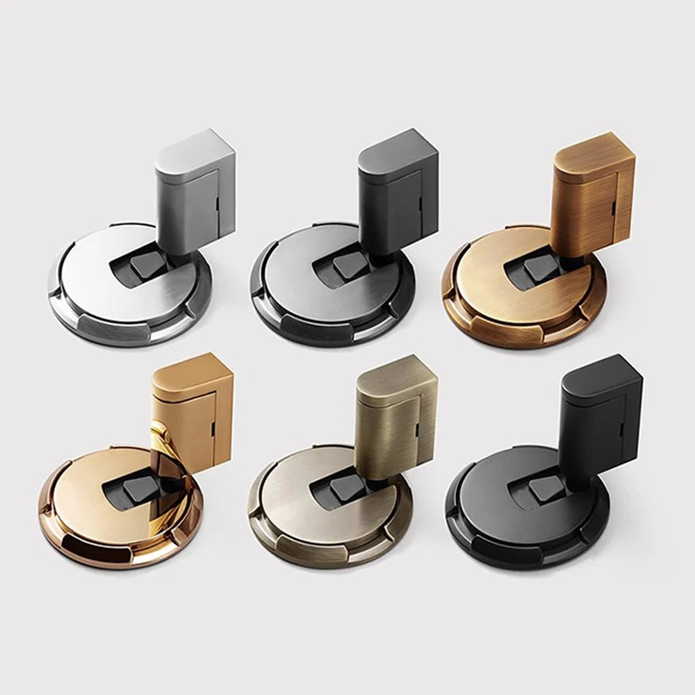 Non-Punch Automatic Floor Door Stopper – Zinc Alloy Windproof Door Stop, Gold/Black/Grey