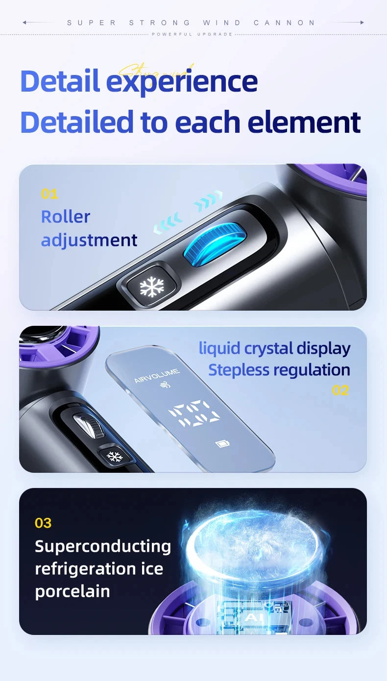 High-Speed Semiconductor Refrigeration Handheld Fan – 4000mAh USB Rechargeable Portable Outdoor Mini Fan
