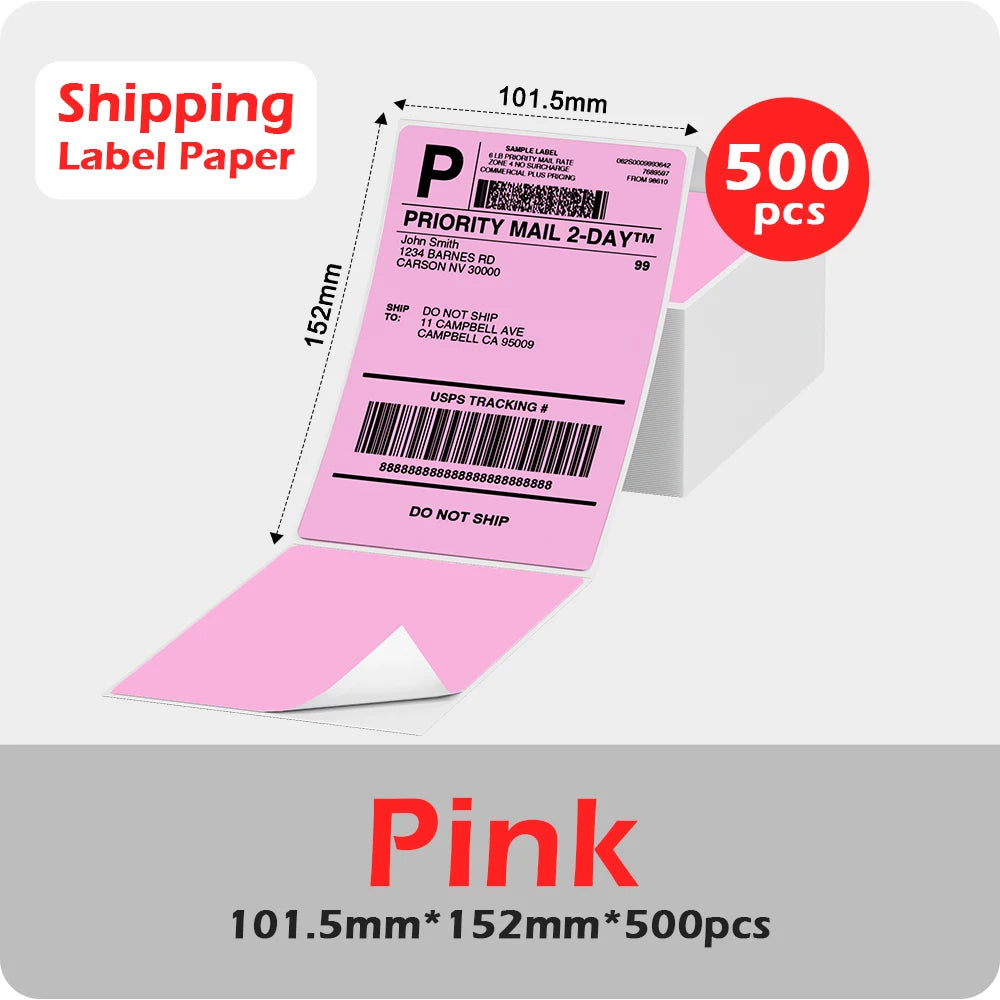 Phomemo 4x6 Thermal Shipping Label Paper – 500 Fanfold Labels, 100x150mm, Compatible with Zebra, Rollo, Phomemo, MUNBYN, Jiose & More