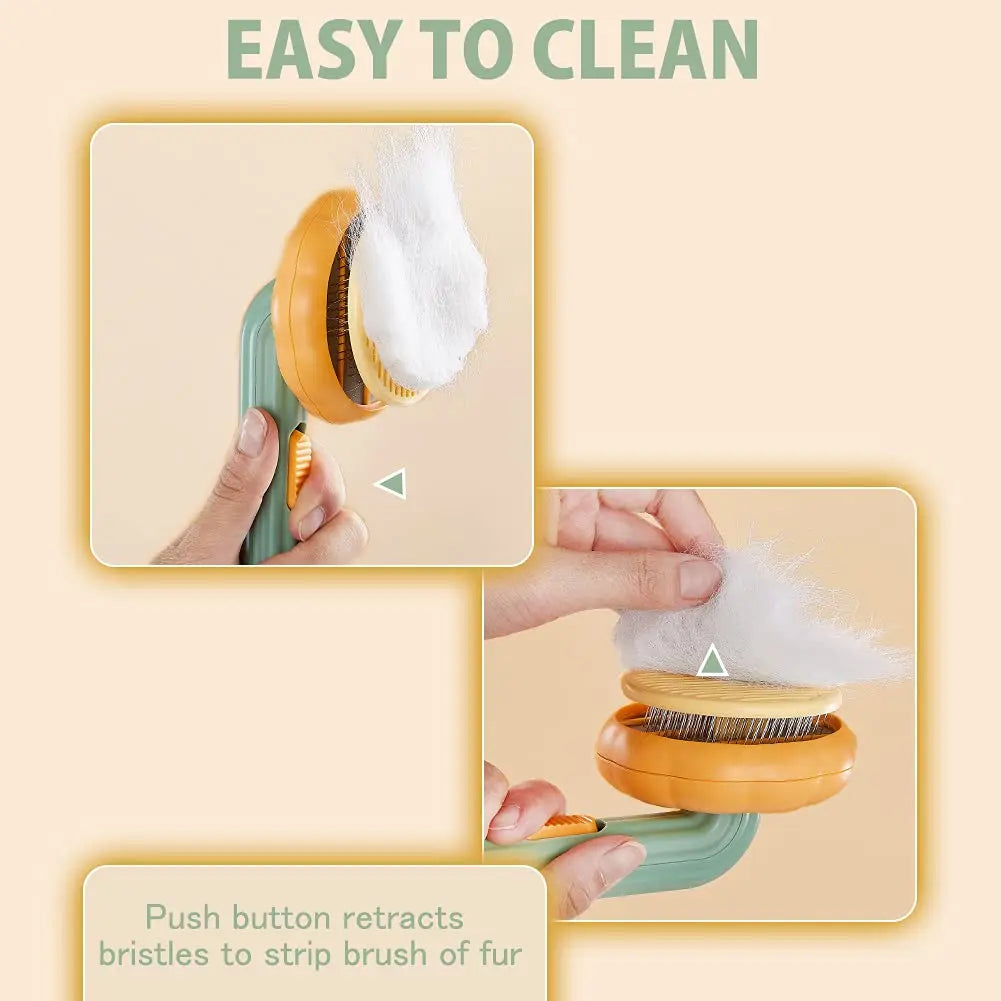 Pumpkin Pet Brush – Self-Cleaning Slicker Brush for Dogs & Cats, Removes Loose Undercoat & Tangles, Gentle Grooming Comb