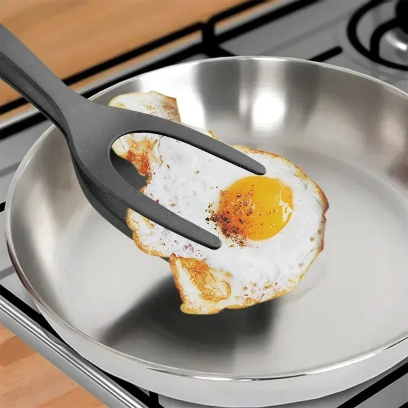 2-in-1 Grip Flip Spatula Tongs – Non-Stick Nylon Cooking Tool for Eggs, Pancakes, Omelets, Fish, and More