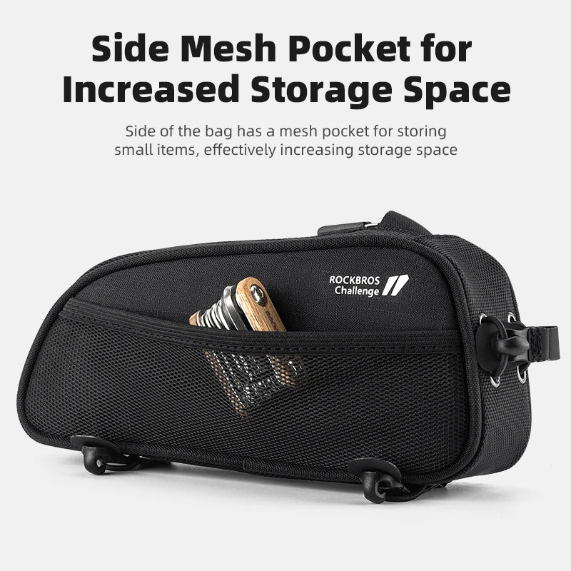 Waterproof Bicycle Frame Bag 1.3L - Portable Top Tube Cycling Pannier with Headphone Jack & Reflective Logo