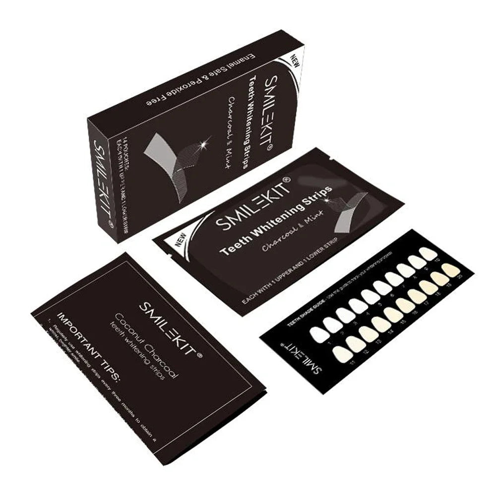 Charcoal Teeth Whitening Strips – 14pcs Kit for Stain Removal from Coffee, Tea & More | Dental Whitening for Men & Women
